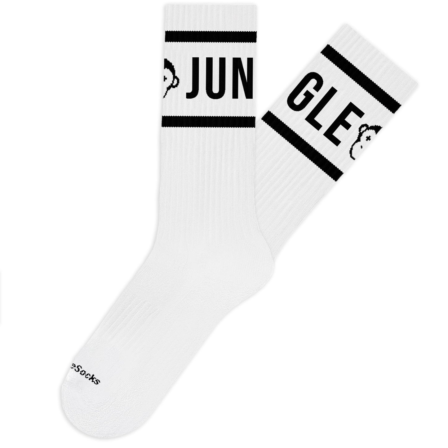 Calcetines altos blancos de algodón con rayas negras y diseño mono logo Jungle